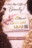 Allured Beauty gift card with hair extensions on a pink background